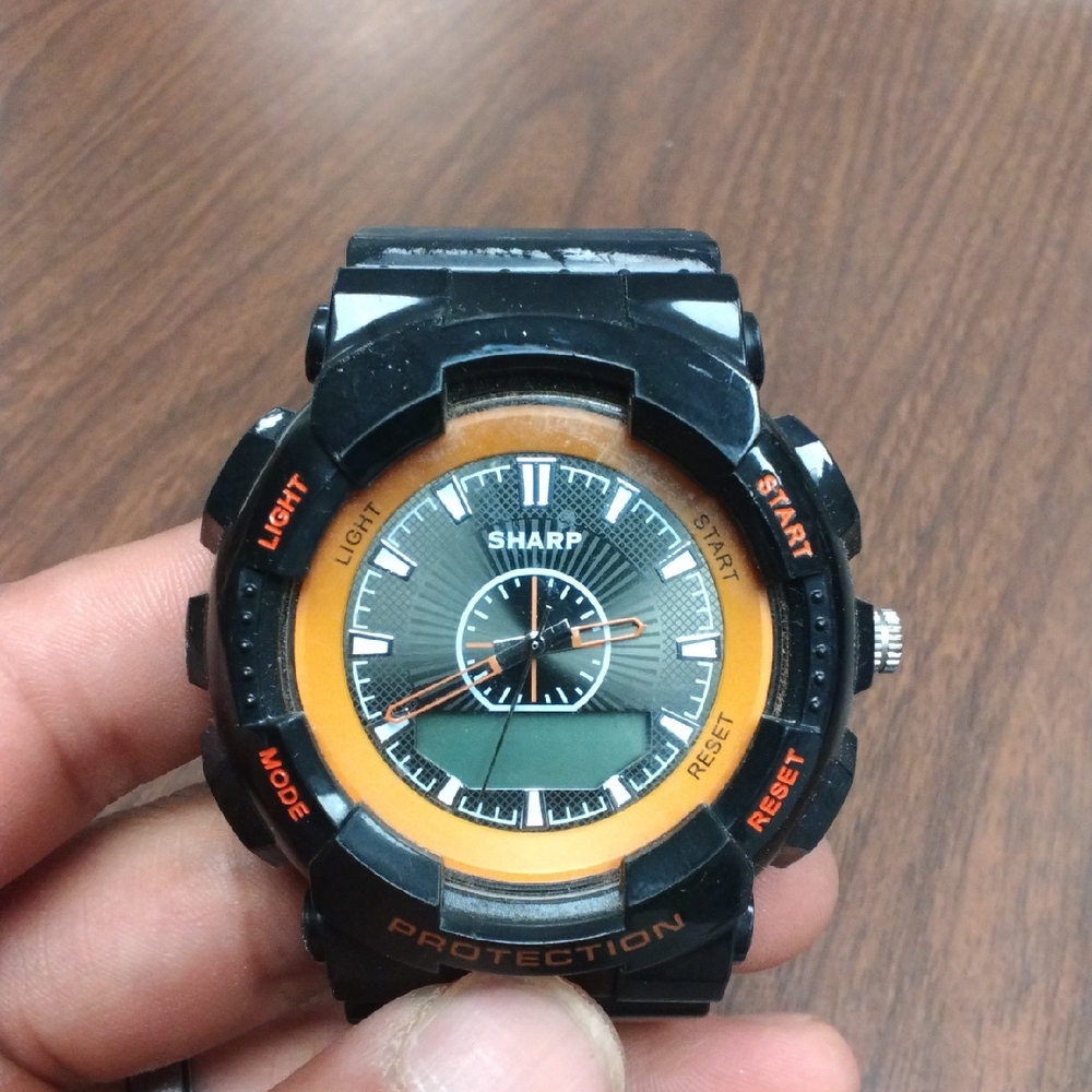 Black And Orange Sharp Digital Watch- Works But Needs Battery